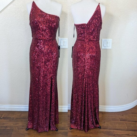 Burgundy Red Sequin One Shoulder Formal Prom Evening Dress 6 - Picture 1 of 3